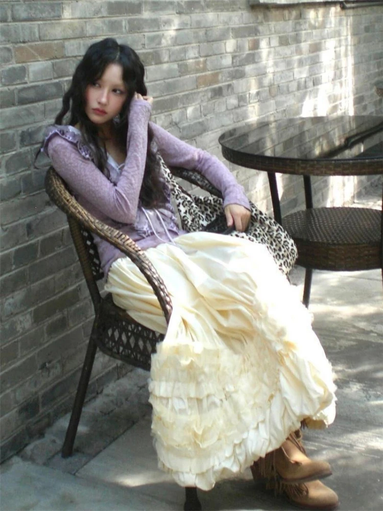 Y2k 美的フリルパッチワークセーター原宿女性セクシーな包帯ストリートウェアジャンパー秋グランジヴィンテージ妖精プルオーバー