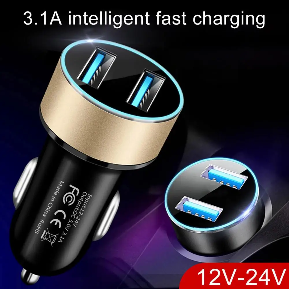 Practical Space-saving Lightweight 3.1A 17.5W Vehicle Phone Charger Aluminum Alloy USB Vehicle Charger for Tuck SUV