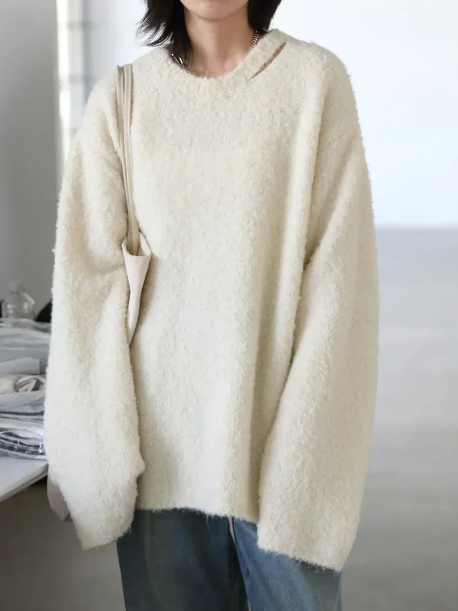 CHIC VEN Women Sweater Loose Neckline Hollow-out Jumpers Woman Tops Thick Warm Female Pullover Coat Autumn Winter 2024