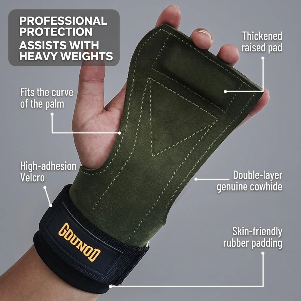 1 Pair Genuine Leather Gym Wrist Wraps with Palm Protection, Non-Slip Weightlifting Grips for Pull Ups, Fitness Training - view 5