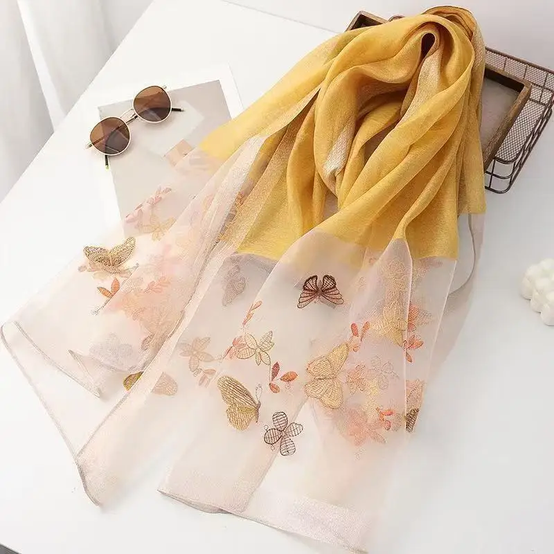 

Шелковый шарф на четыре сезона, женский хиджаб, шали из пашмины, одеяло с цветочной вышивкой, шарфы, платки высокого качества