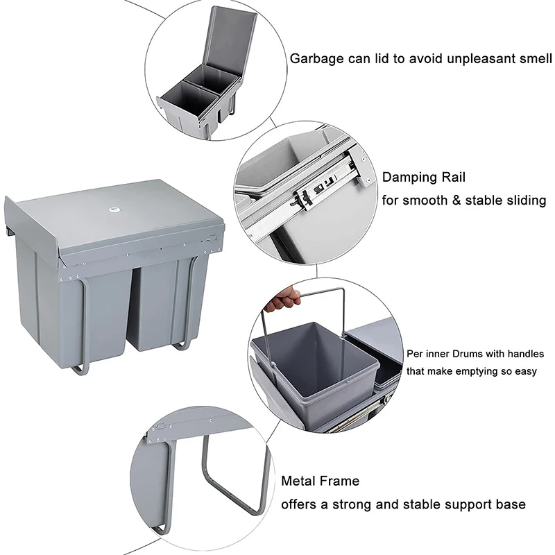 Basket Indoor Built-In Unit Bottom Fixing 20L Under Sink the Classified Cabinet Small Kitchen Pull Out Garbage Bins Door Mount