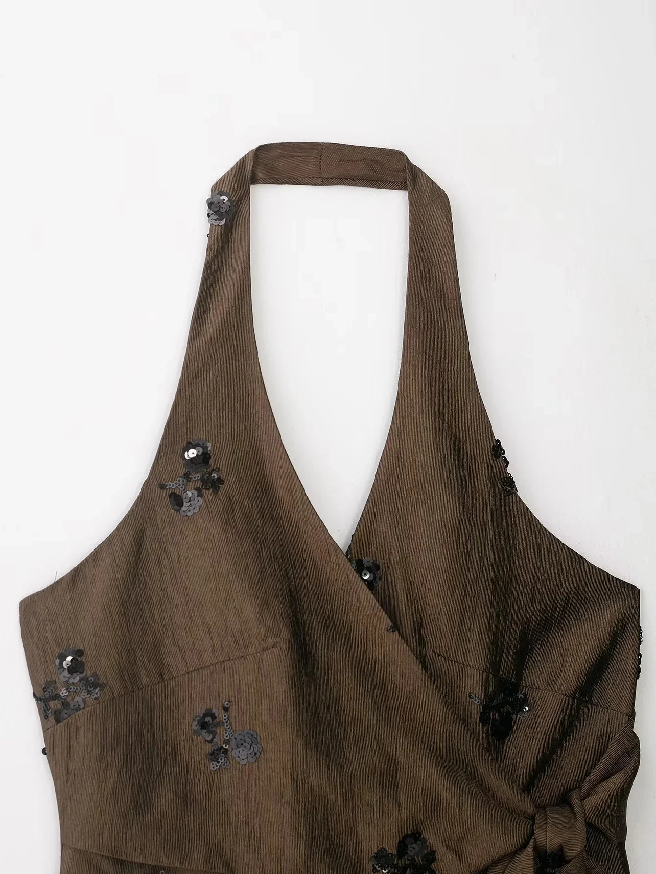 KONDALA Vintage Sexy Chic Damen-Hosenanzug Rückenfreies Pailletten-Neckholder-Top Lange Weite Hose Mode 2026 Frühling Sommer Strandanzug – Detail 8