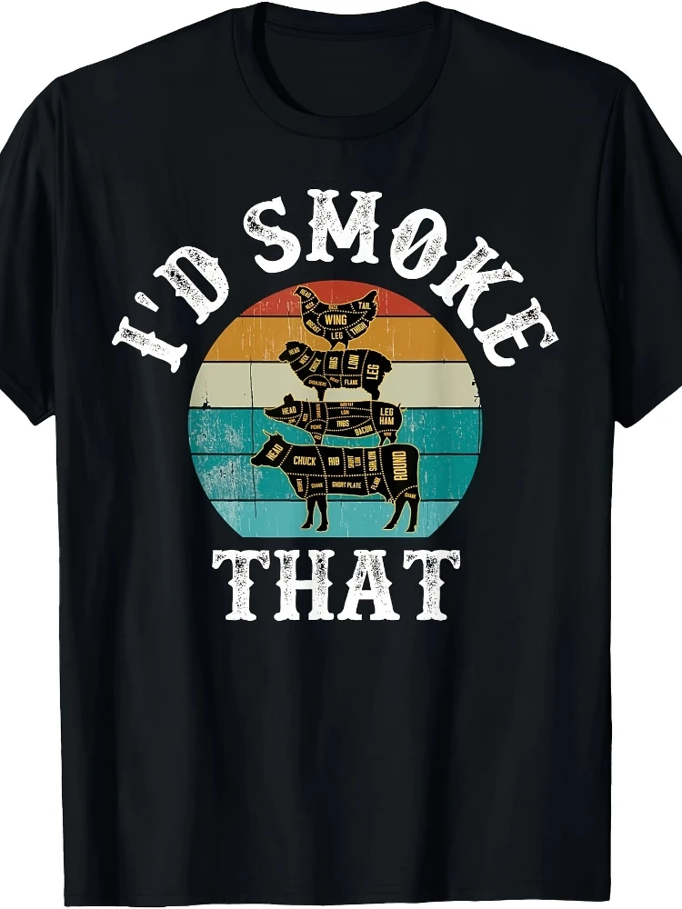 

Interesting retro barbecue party smoking chef dad gift-I will smoke cotton short-sleeved round neck T-shirt
