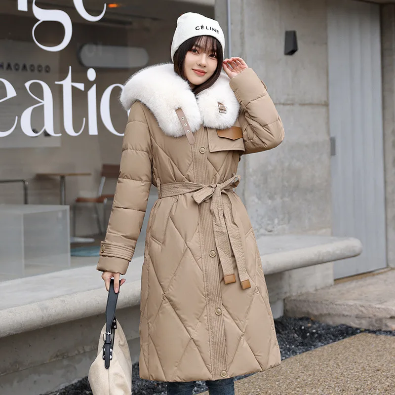 

Female Parkas Autumn Winter New Solid Pocket Lace Up Button Zipper Fashion Elegant Warm Casual Straight Loose Women Long Parkas