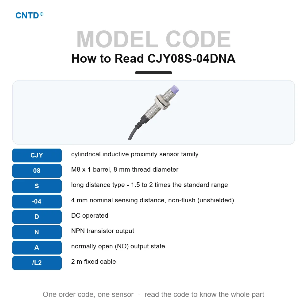 Inductive Proximity Sensor M8 Non-Flush NPN NO 3-Wire 4mm IP67 Approach Switch DC10-30V 400Hz 2M Cable CJY08S-04DNA