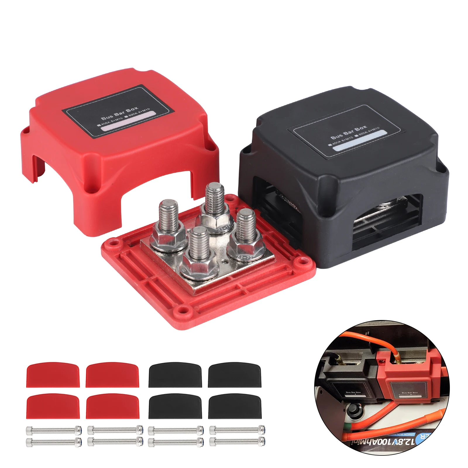 

For Auto RV Marine Truck Boat Heavy Duty 400A 48V Bus Bar Tin Plated Copper Power Distribution Block Ground Busbar Box 4XM10