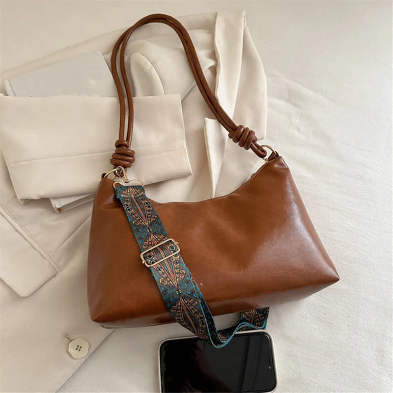 

Solid Color Soft PU Leather Shoulder Bag, Fashionable Handbag Purse, Adjustable Wide Strap Cross Body Bags for Women Daily Use,