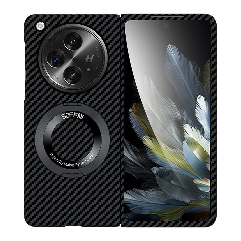 For OnePlus Open Magsafe Case Ultra Thin Matte Carbon Fiber Wireless Charging Magnetic Ring Shockproof Protection Hard Cover