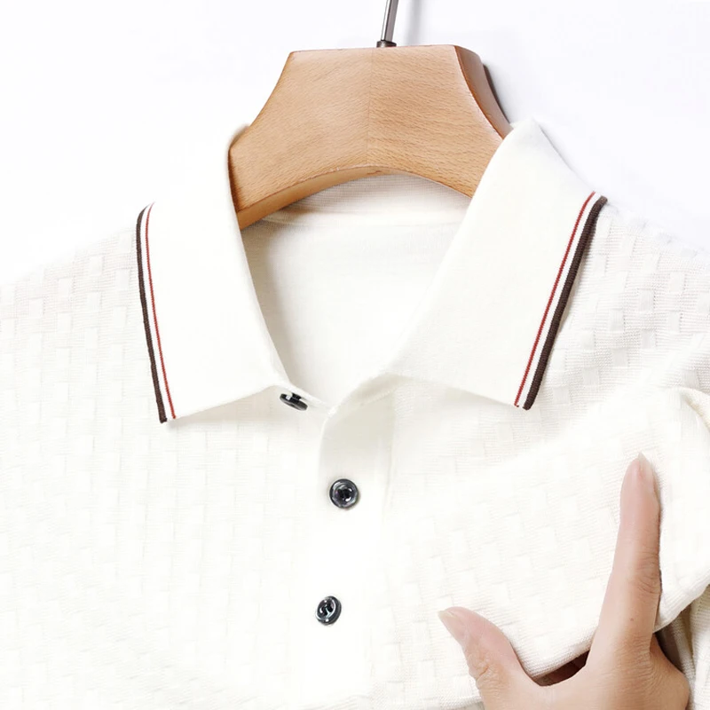 Silk mulberry silk short-sleeved T-shirt men's lapel high-end summer thin cool men's half-sleeved polo shirt