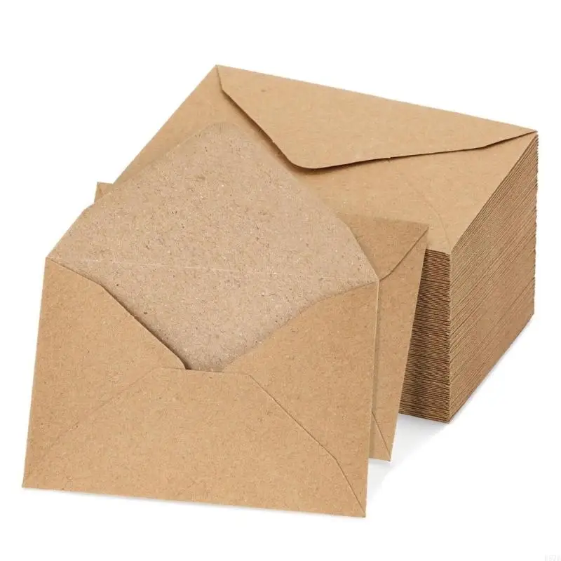 D57D 60 Pcs Cards Envelopes Paper Envelopes Retro Blank Envelopes V Flap Envelopes for Wedding Baby Shower Invitations
