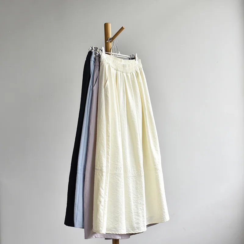 

Summer New Patchwork Pleated Maxi A Line Skirt Elegant Solid Color Casual Flowy Lightweight High Waist Feminine Stylish