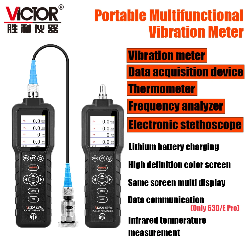 Victor 63D/E Pro Rechargeable Multifunctional Vibration Meter 0.1~199 ...