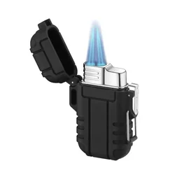 Outdoor Waterproof Lighter With Lanyard Portable Blue Flame Jet Lighter Butane Turbo Cigar Lighter Camping Wading Men's Gift