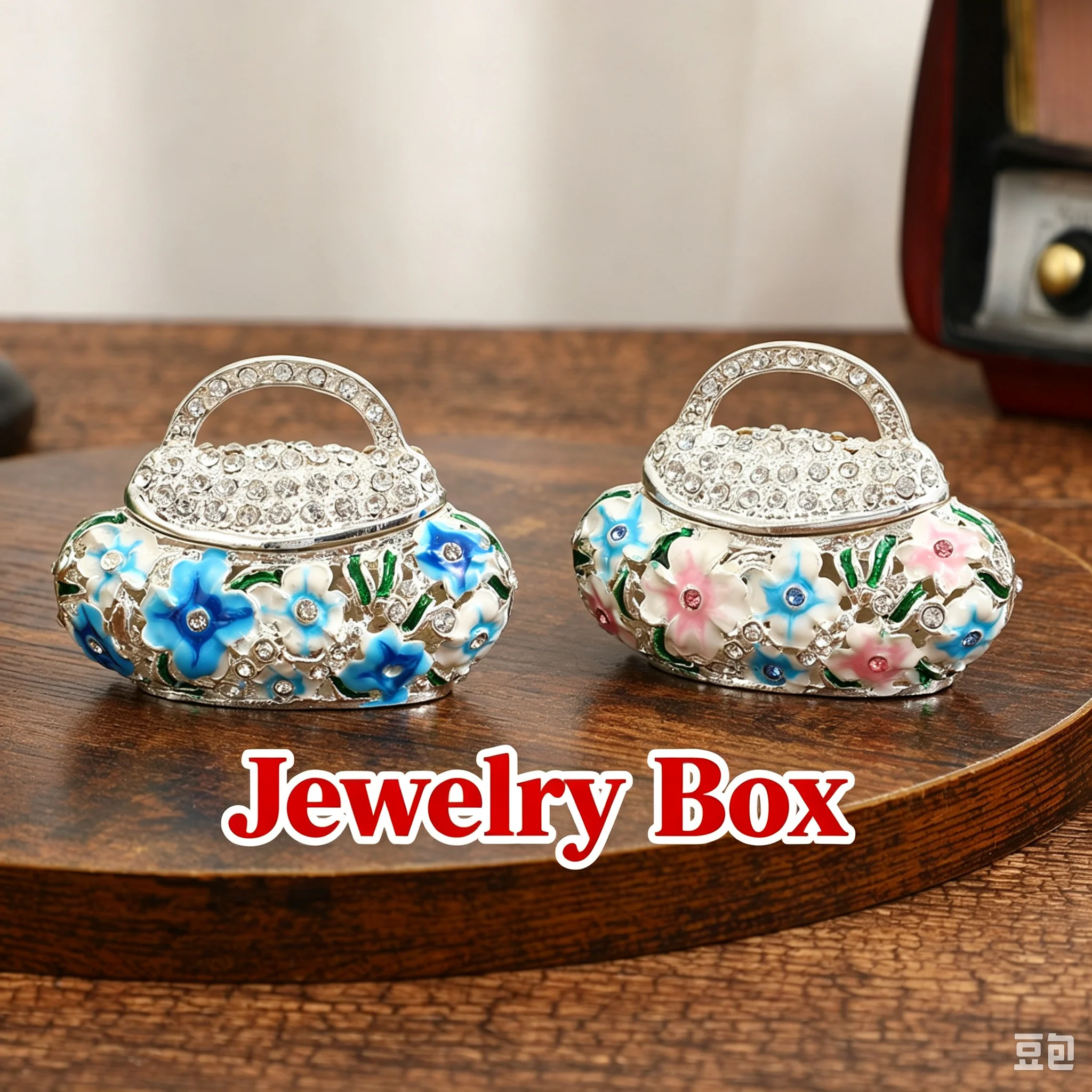 Enamel jewelry box, exquisite handicrafts, creative home decoration flower basket ornament, mini bag storage box
