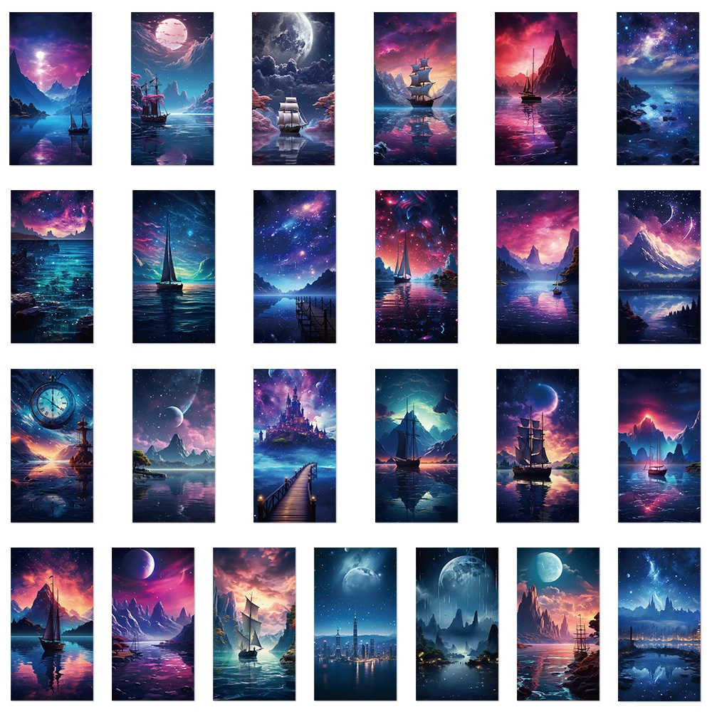 10/30/50pcs Ins Style Starry Sky Stickers Night View Cartoon Graffiti Decals DIY Notebook Phone Luggage Laptop Aesthetic Sticker