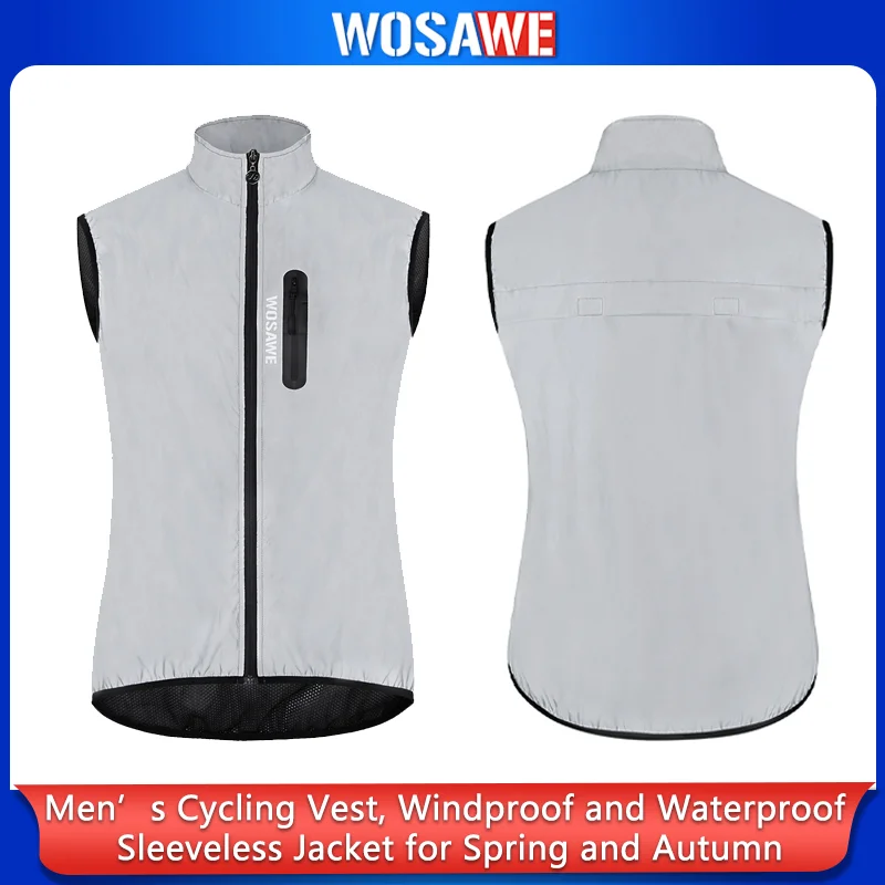 

WOSAWE Men Cycling Vest Windbreaker Waterproof Jacket Sleeveless Spring Autumn Windproof Bike Bicycle Vest Night Glowing
