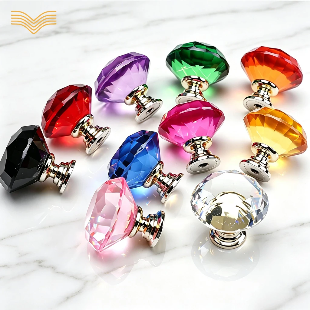2Pieces Crystal Diamond Single Hole Drawer Knobs Light Luxury Furniture Pull Handles In Stock For Closet Shoe Cabinet Wine Rack