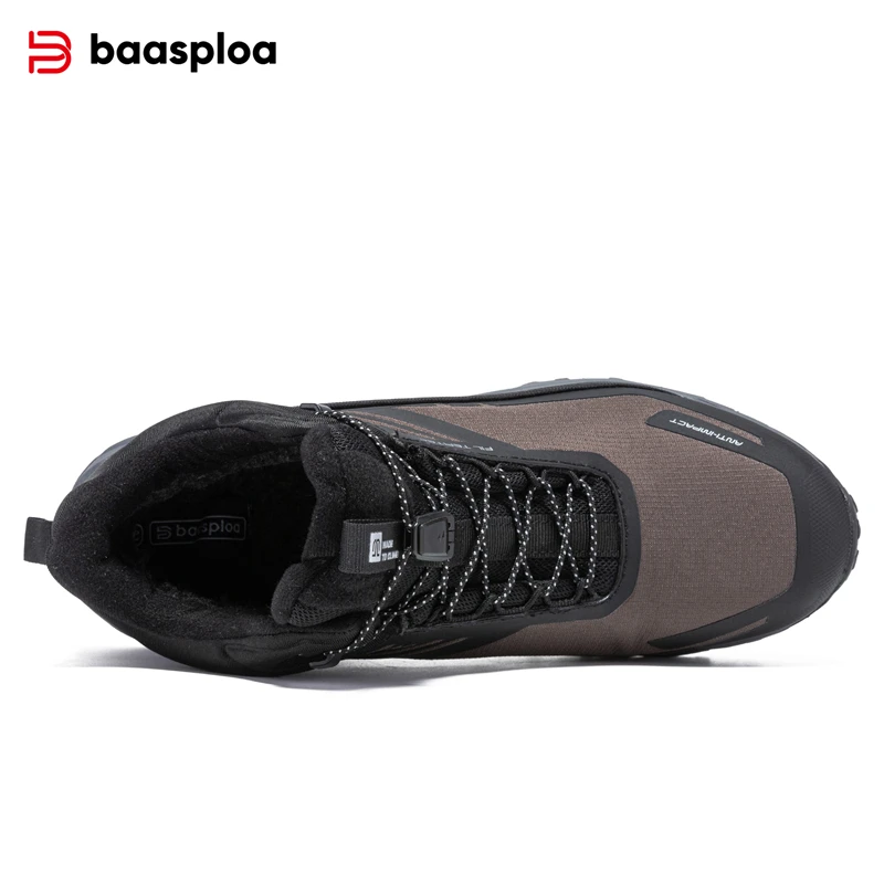 Baasploa, zapatos de senderismo para hombre, zapatillas de deporte cálidas impermeables para escalar al aire libre, zapatos para caminar informales antideslizantes y resistentes al desgaste para invierno