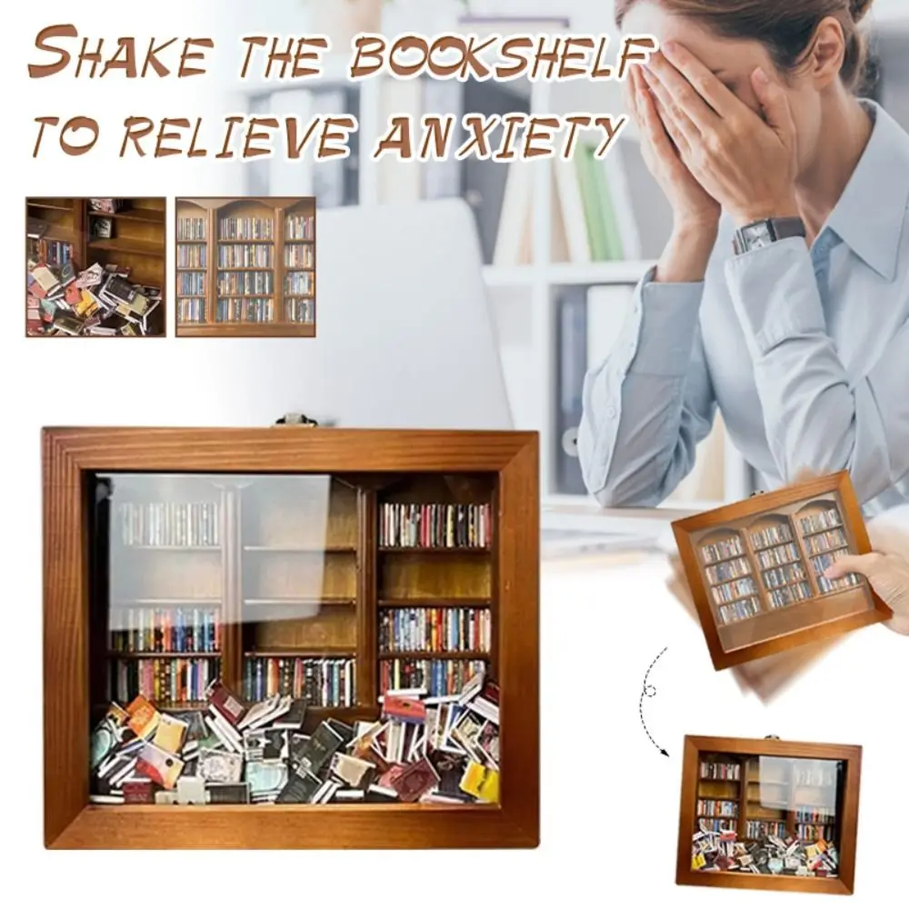 Estantería creativa antiansiedad, cajas de madera en miniatura para combinar libros, estantería para sacudir, juguetes sensoriales, adorno de escritorio para el hogar