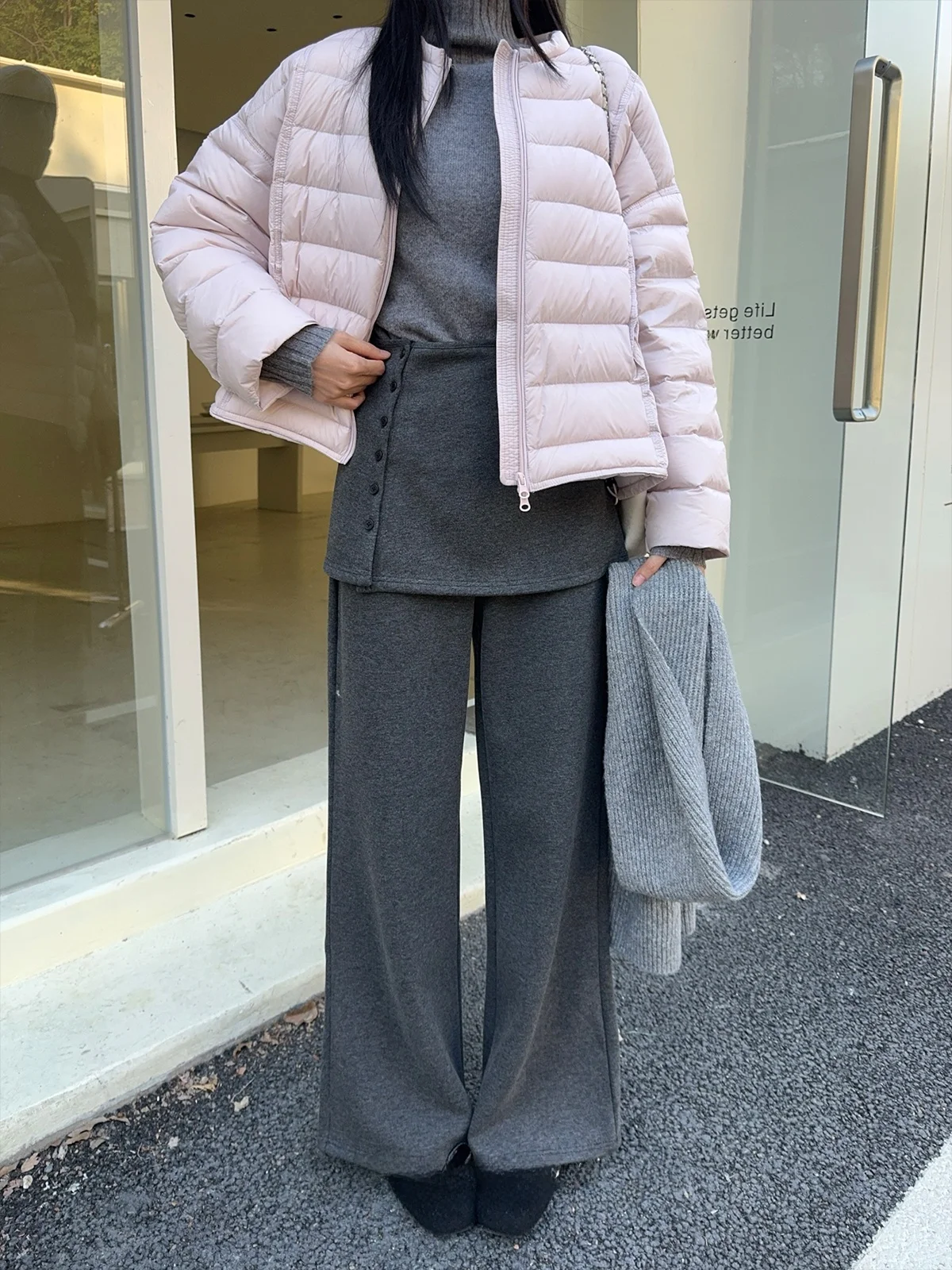 

ay Button Skirt Curtain Long Pants UVPU Casual Straight Leg Pants l Waist Button Closure Ladies Faion Winter Collec...