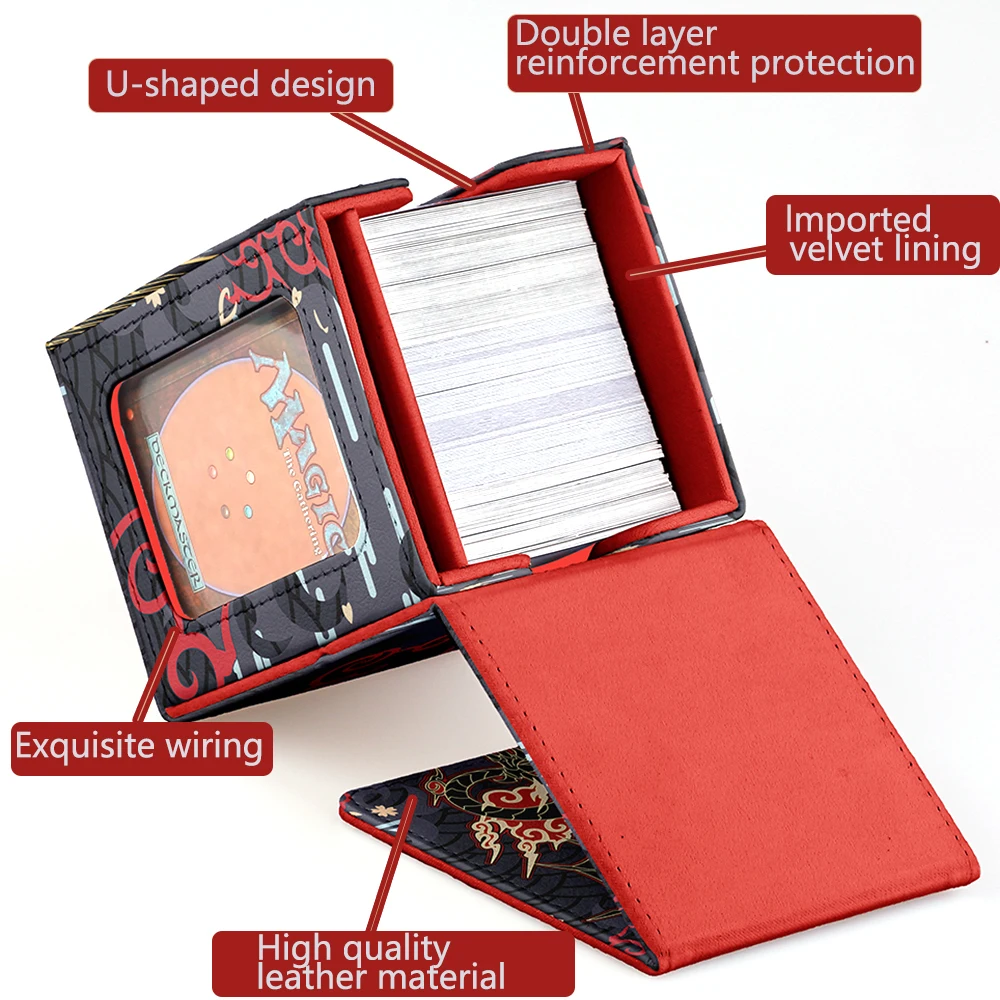 TCG Deck Box 100+ PU Windowed Single Deck PTCG DCG Tabletop Gametrading Cards Storage Box Free 35tp Shell Deck 2 Spacers  2 Dice