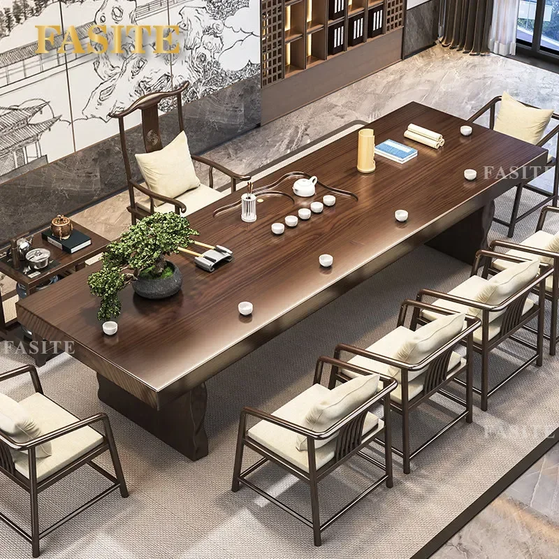 For New Chinese Style Solid Wood Tea Table Large Log Board Simple Office Household Furniture Tea Table and Chair Combination