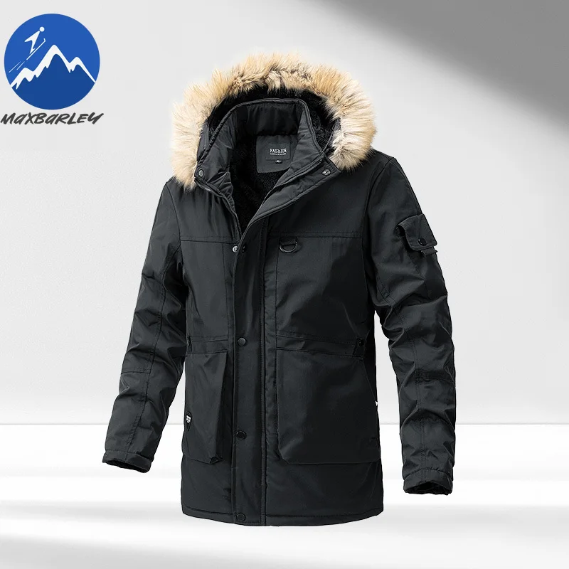 

High Quality Men Padded Jacket Fur Collar Outdoor Work Cold Resistant Parka Comfort Travel Fleece Lined Windproof Winter Coats
