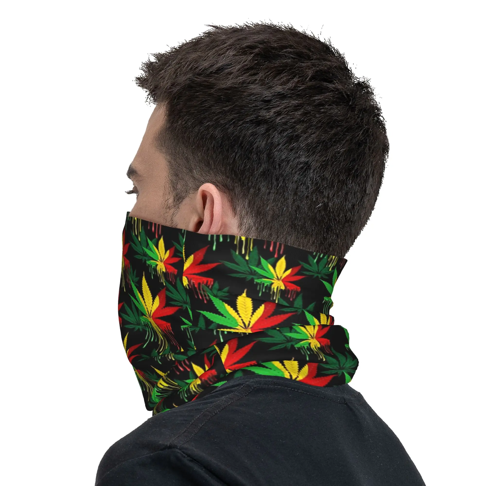 Kolorowa bandana z motywem liści rasta, osłona na szyję, drukowana chusta, maska, szalik, opaska na głowę, idealna na wędrówki, wędkowanie, dla mężczyzn, kobiet, dorosłych, na każdą porę roku.
