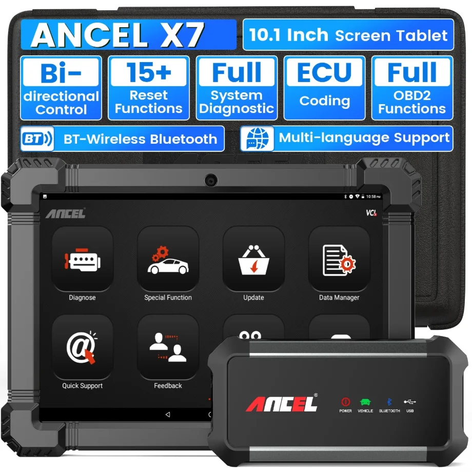 ANCEL X7 Scanner OBD2 – Outil de diagnostic automobile toutes fonctions avec test actif et plus de 10 fonctions de réinitialisation – Écran 10,1 pouces – Scanner de pannes automobile