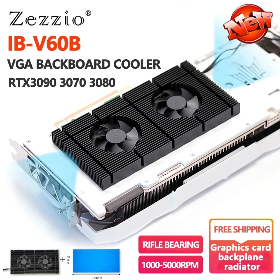 

Zezzio IB-V60B Graphics Card Backplane Radiator Mining Card Dual 4PIN PWM Fan Cooling RTX3090 3080 3070 Memory Radiator