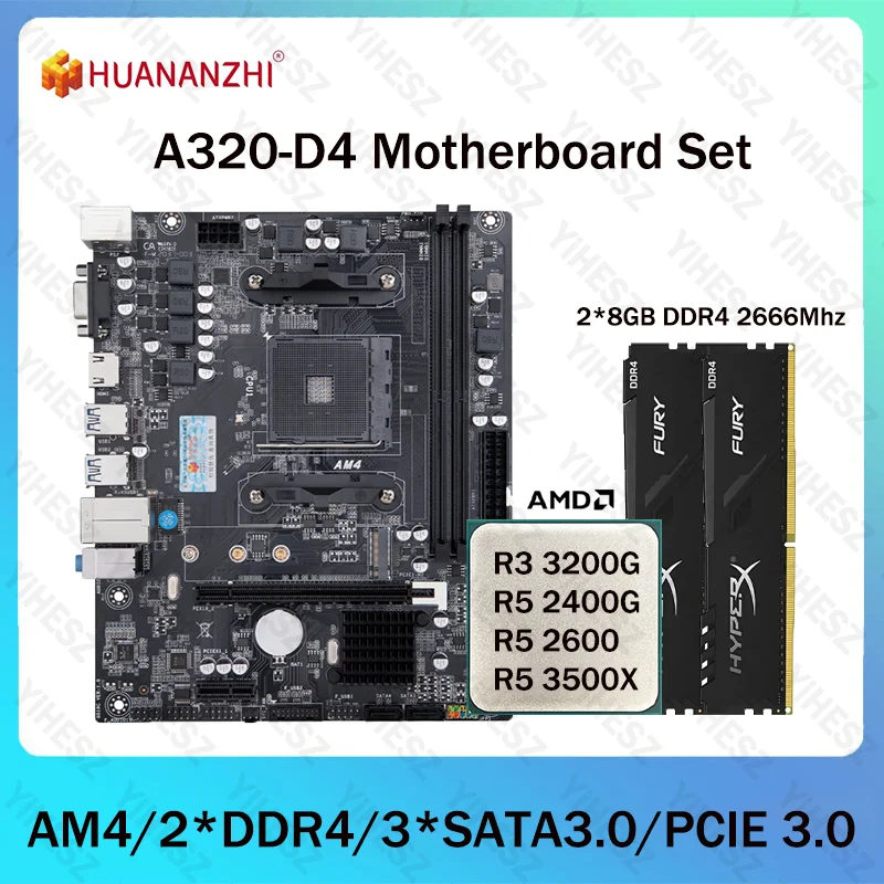 

Комплект материнских плат Huananzhi A320: материнская плата A320M с поддержкой процессоров AMD Ryzen серии AM4, M.2 NVMe, двухканальной DDR4 и PCI-E 3.0