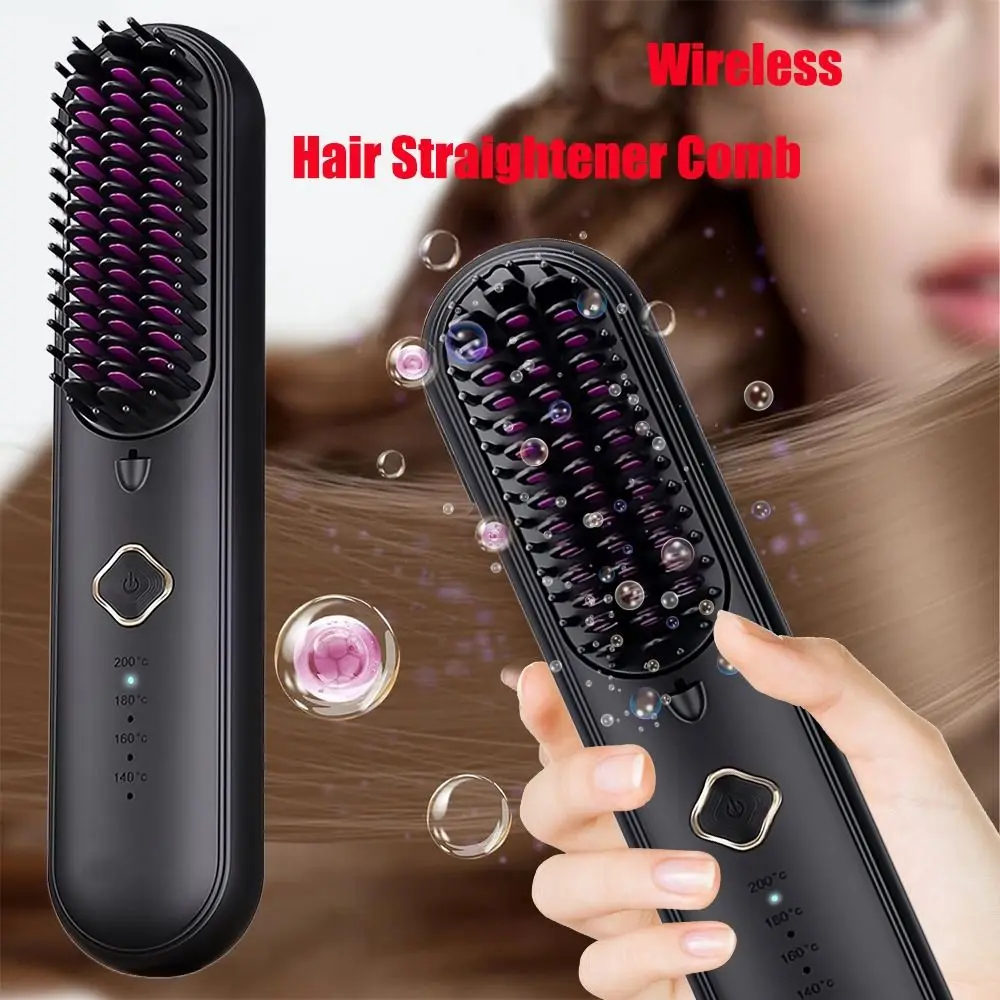 

Hot Negative lon Wireless Hair Straightener Comb Quickly Heating Cordless Mini Comb USB Hair Curler Hair Care