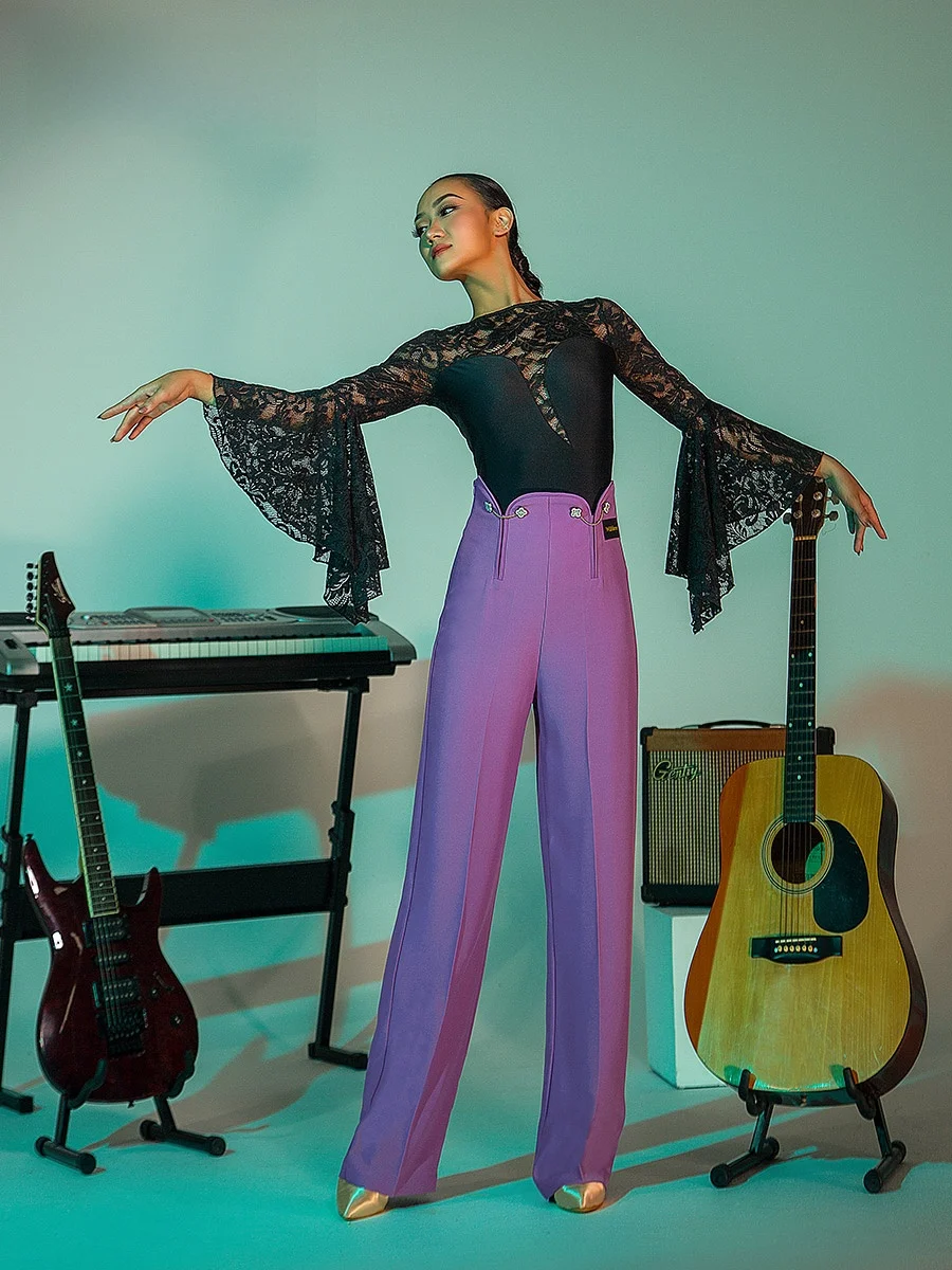 wjjdance-modern-dance-pants-women's-high-waist-metal-chain-national-social-long-pants-practice-uniforms-petal-arc-design