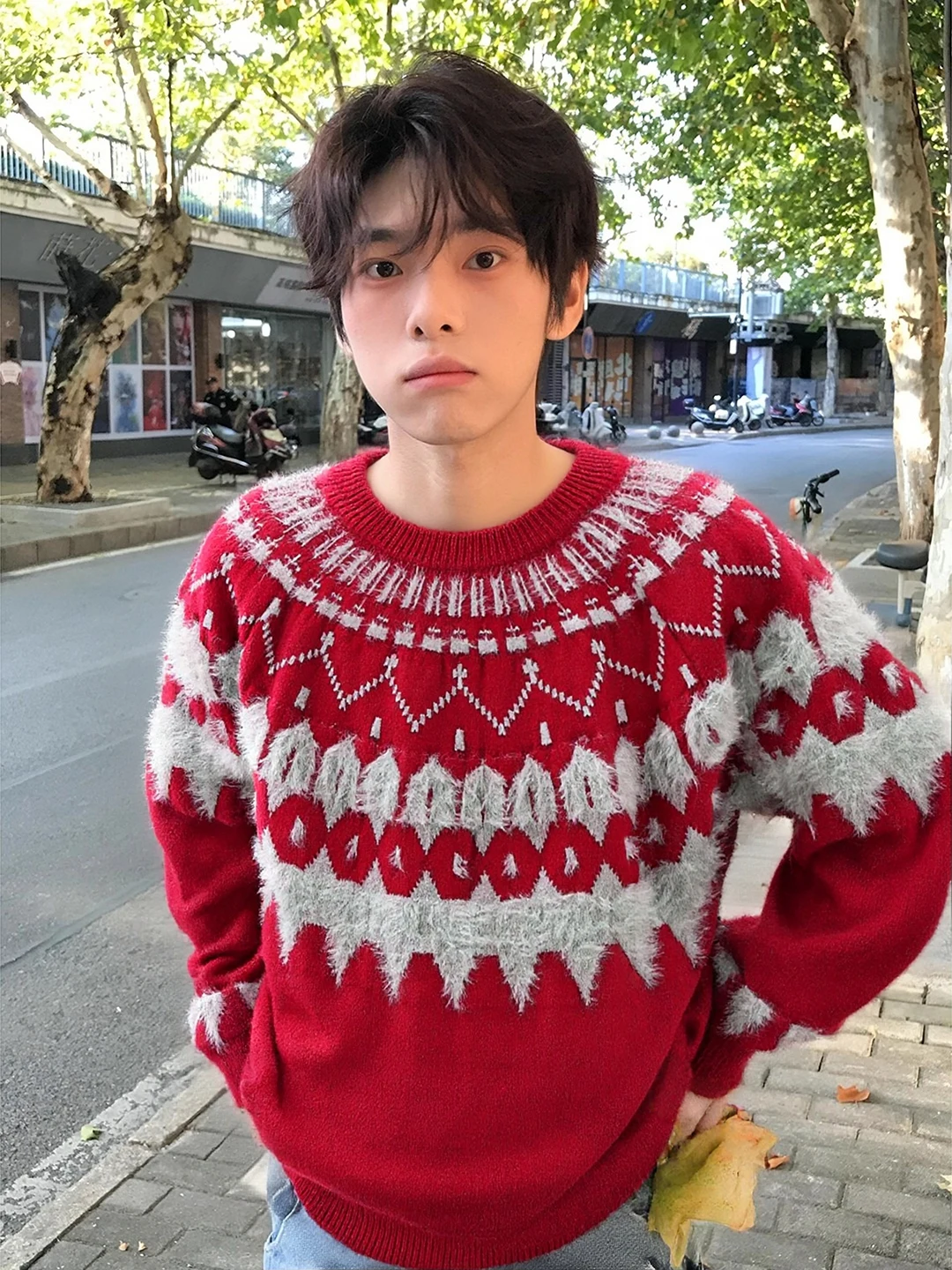 

Красный вязаный свитер мужской зимний, мягкий, уютный, базовый слой, трикотаж, молодежный, повседневный, с длинным рукавом, круглый вырез, к Новому году