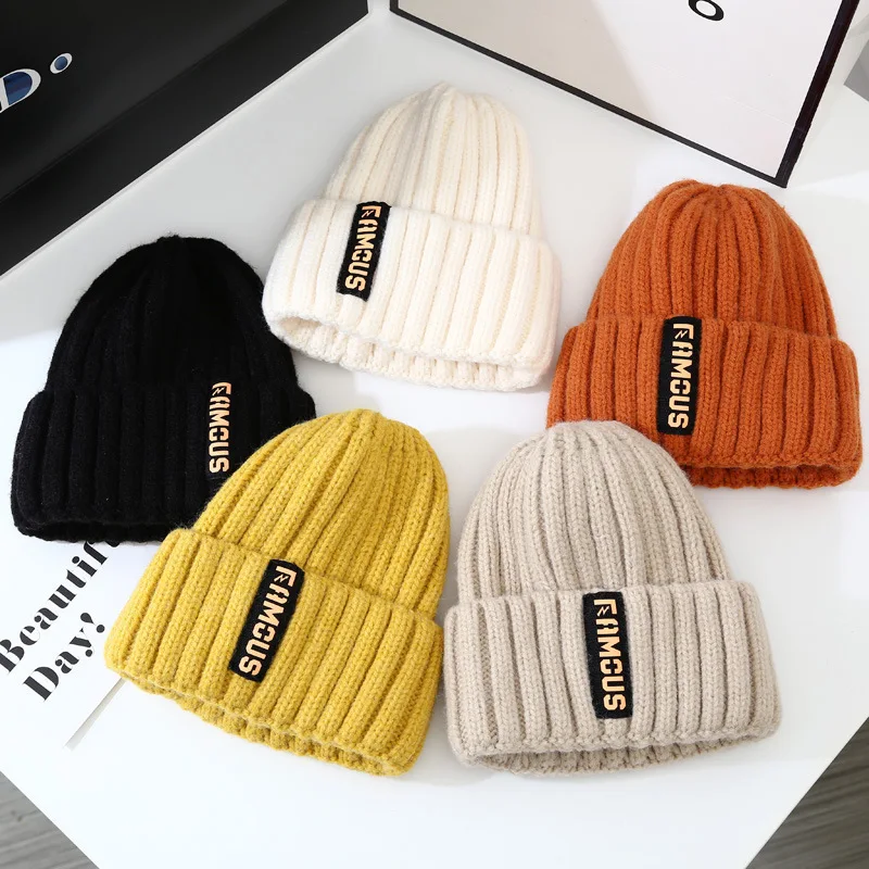 Letter Snow Knitted Beanies Winter Caps For Men Women Warm Solid Color Hat Soft Woolen Crochet Unisex Cap Beanie