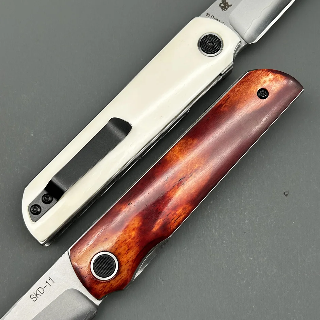 SKD-11 Pocket handmade Folding Knife Beef Bone Handle High Hardness Camping Outdoor Survival Hunting EDC Tool Knife