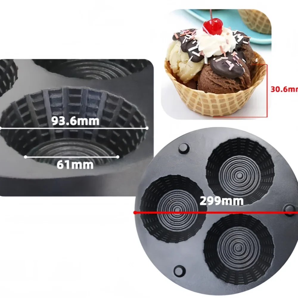 Double Side Heating Commercial Ice Cream Fruit Waffle Bowl Maker Stainless Steel Waffle Cup Cone Snack Machine Kitchen Appliance