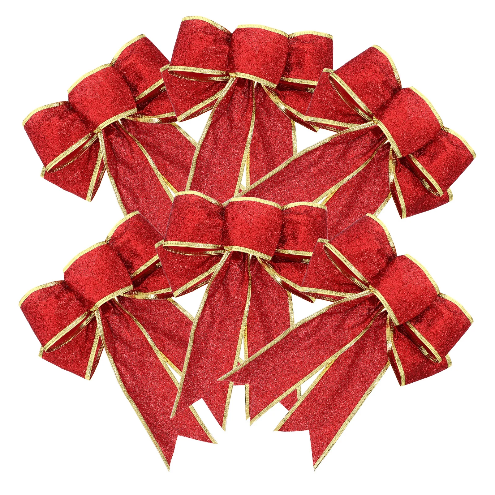 

6Pcs Elegant Gold Trim Bowknot Christmas Tree Ornament Shiny Creative Bow Decorative Festive Bow for Holiday Party Wedding