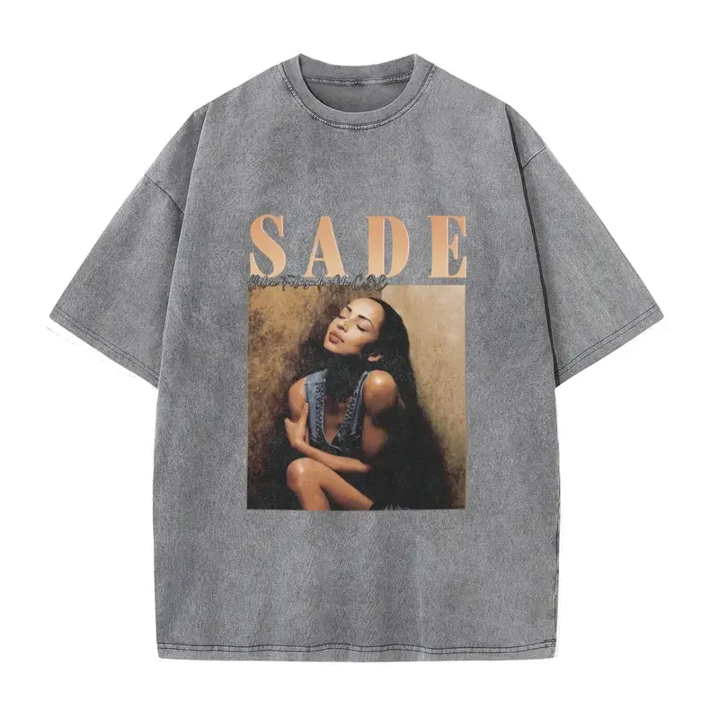 1PCS Men's Cotton Short-Sleeve Graphic Shirt - Round Neck, Y2000 Swag Vintage Sade Band Print, Black & Golden Figure, Loose-fitting, Boho Clothes, Men's Shirts Graphic Tee, Everyday Tops, Office & Festival Wear, All-Season Streetwear