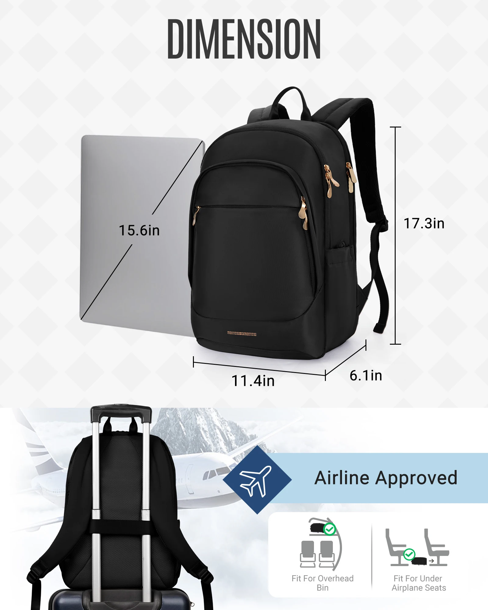 Mochila de viaje LIGHT FLIGHT para mujer, mochila antirrobo para ordenador portátil de 15,6 pulgadas con orificio de carga USB, mochila universitaria impermeable