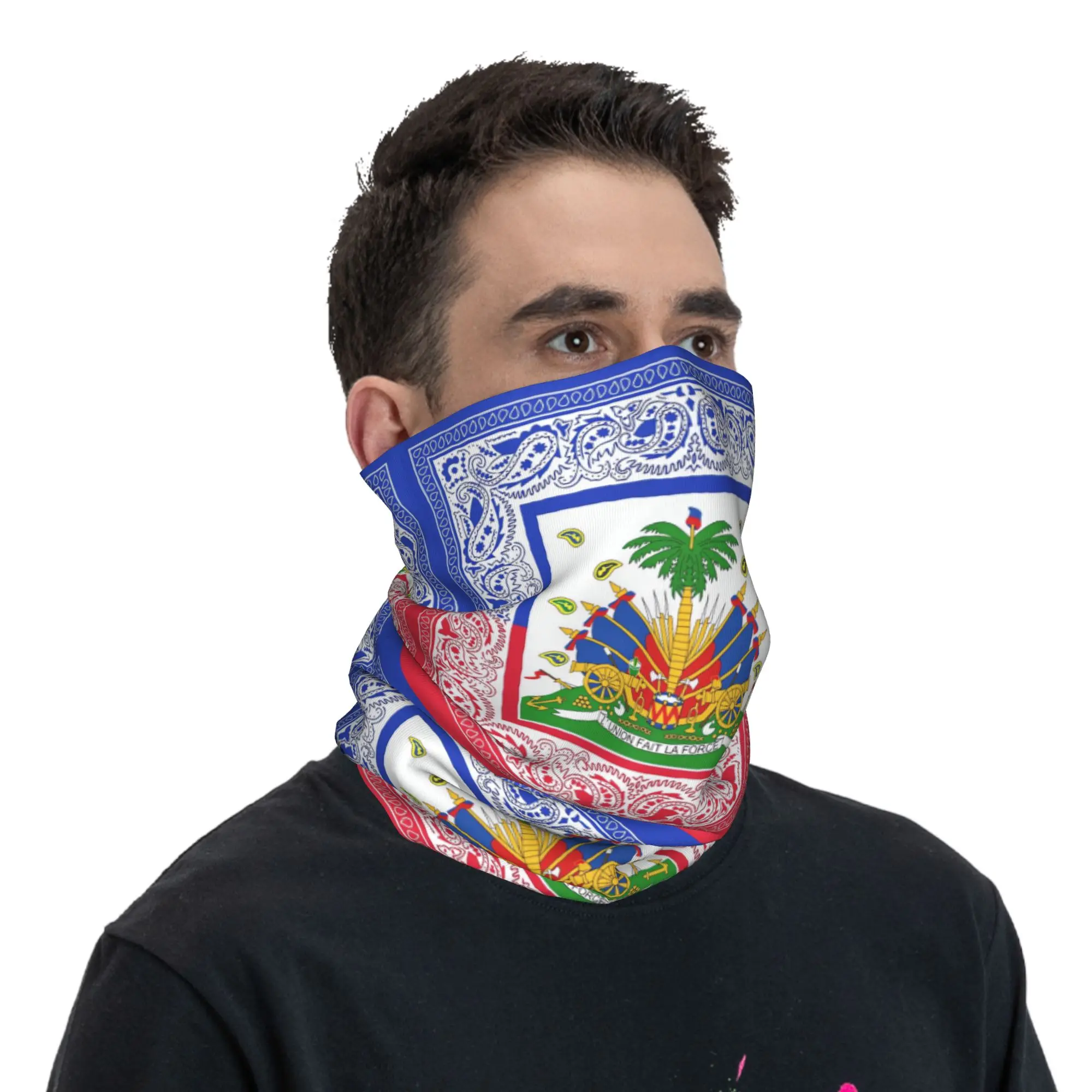 Haiti Flag Paisley Border Square Balaclava Running Travel Face Masks Women Funny Sun Protection Bicycle Mask Neck Warmer Scarves