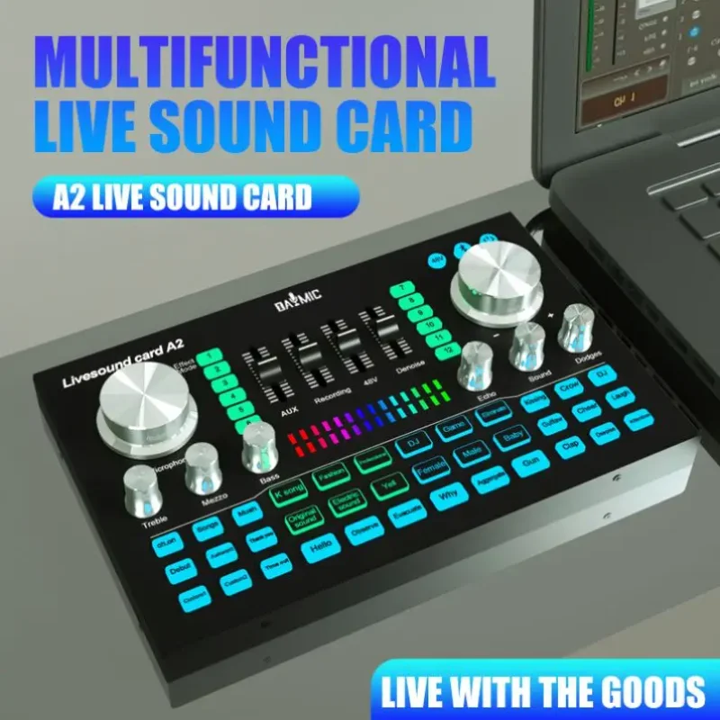 Audio Interface with DJ Mixer Live Sound Card Effects and Voice Changer BT Compatible Mixer For Live Streaming Singing مكسر