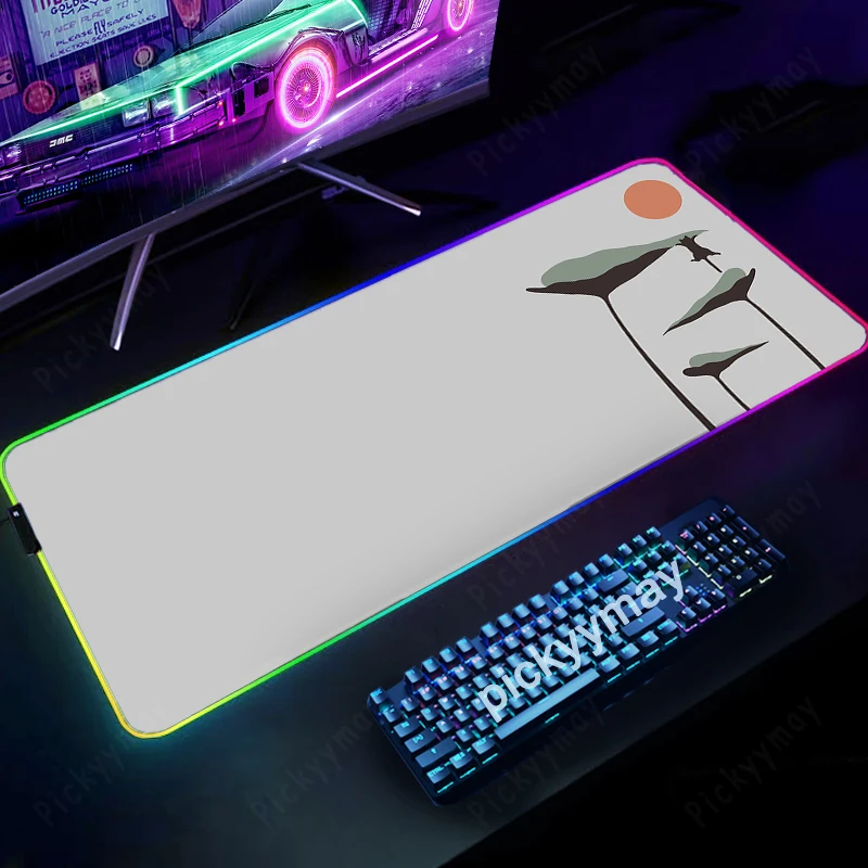Cats RGB Mouse Pad Large Gamer Mousepads LED Grey Table Rugs Gaming Mouse Mat Backlit Laptop Desk Pads Luminous Keyboard Mats