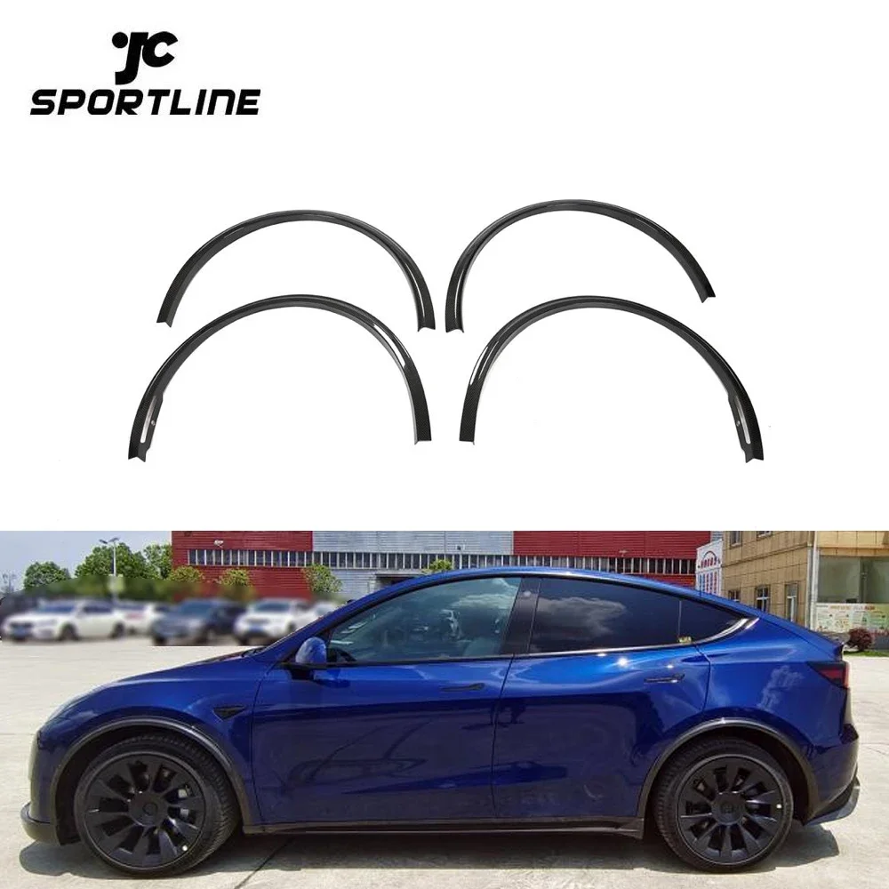 Electric Car Model Y Dry Carbon Fiber Wheel Arches Fender Flares for Teslas Model Y Sedan 2020 2021