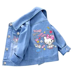 Fashion Baby Girls Hello Kitty Kuromi Denim Jacket Coat Spring Autumn Children Outerwear Kids Cotton Clothes for 2-7 Years