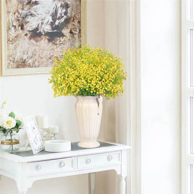 A25I 12Pcs Baby Breath Gypsophila Artificial Plants Wedding Party Decoration Real Touch Flowers DIY Home Garden(Yellow)
