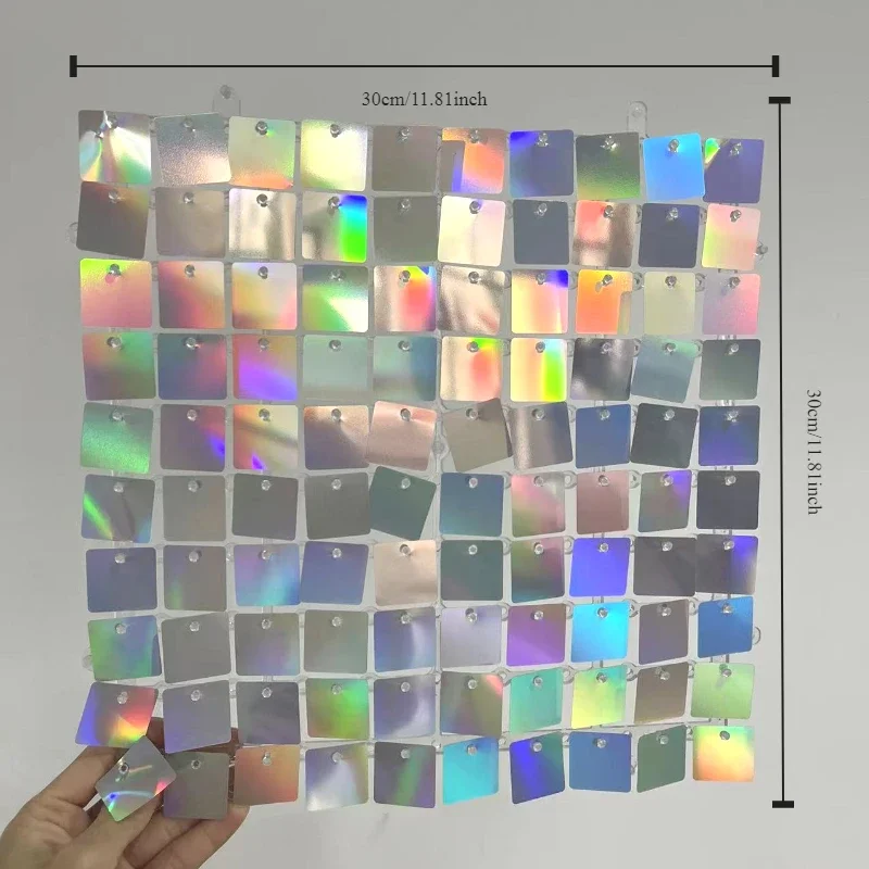 Shimmer Wall Backdrop Iridescent Silver Sequin Shimer Wall Panels for Birthday Party Wedding Marriage Decorations 12/16/18pcs