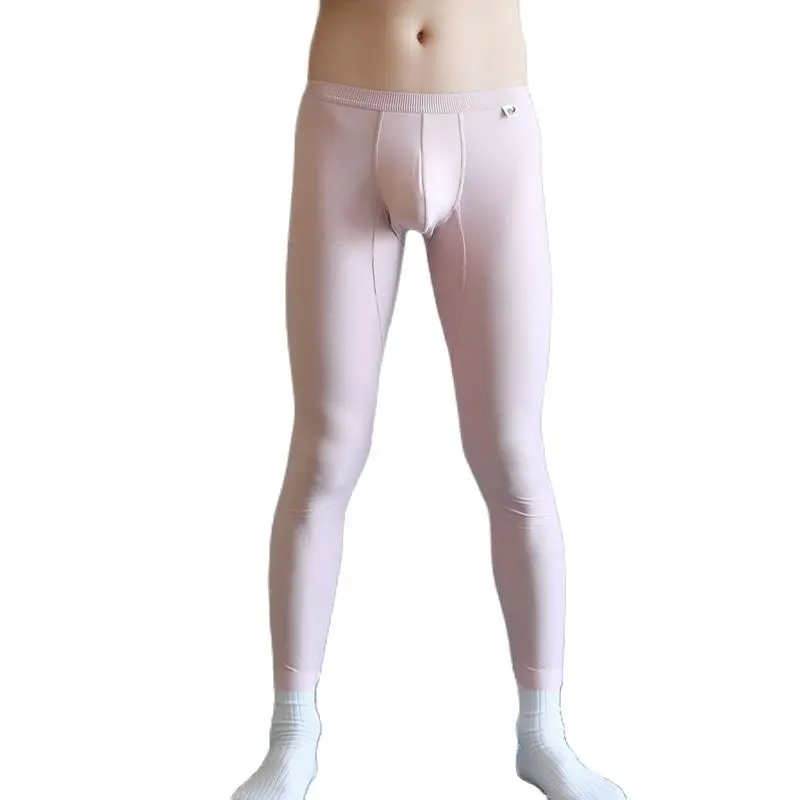 CLEVER-MENMODE Ice Silk Men Ultra-Thin Homewear Sexy Thermal Underwear Long Johns Pants Bulge Pouch Leggings Sleep Bottoms