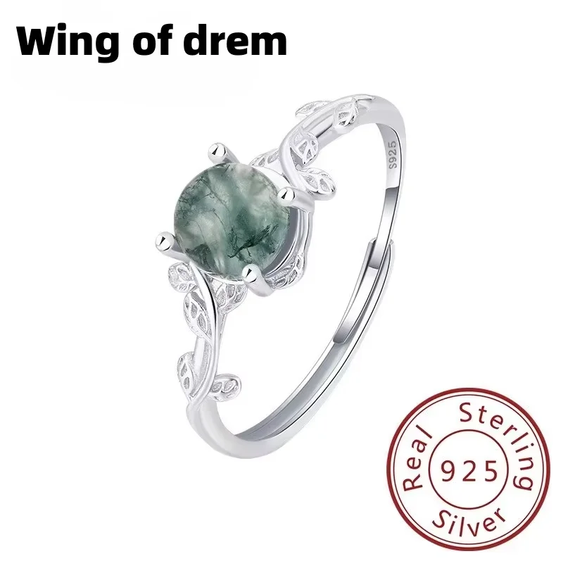 

New S925 Sterling Silver Green Moss Agate Stone Ring for Women Engagement Jewelry Gift